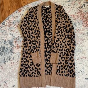 Leopard Print Open-Front Cardigan Sweater - Tan & Black